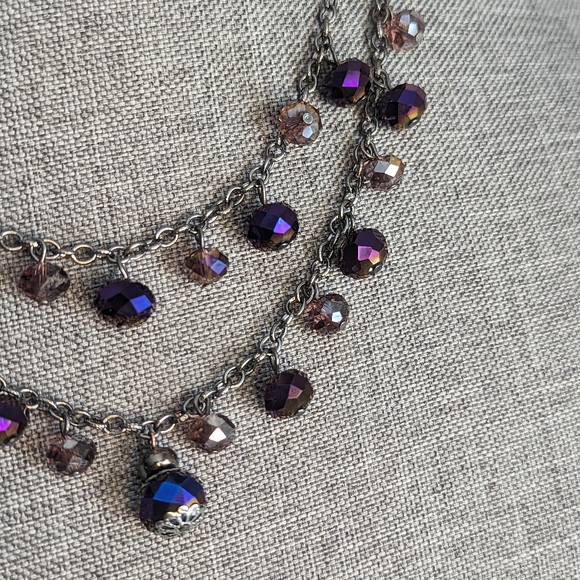 Pink and Purple Aurora Borealis and Enamel Flower Dangle Necklace - Picture 2 of 11